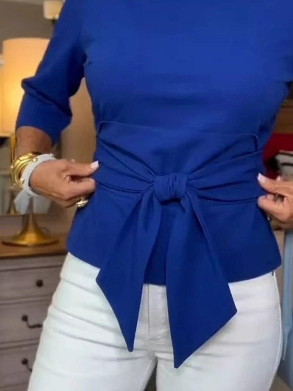 Full Size Tied 3/4 Sleeve Top Plus (8)