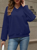 V-neck Solid Color Casual Sweatshirt (27)