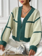 Color-block Ribbed Knit Open-front Cropped Cardigan (13)