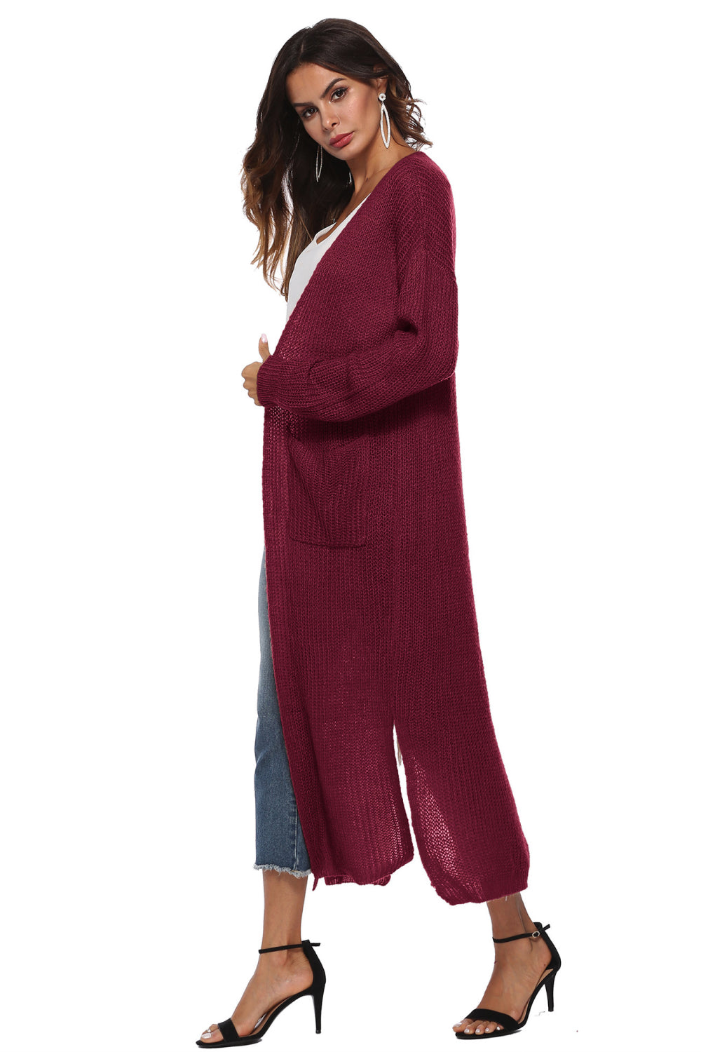Long Sleeve Open Front Buttoned Cardigan (26)