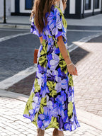 Floral Print V-neck High Slit Maxi Dress (10)
