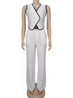 Contrast Trim Vest Wide-leg Pants Two-piece Set (7)