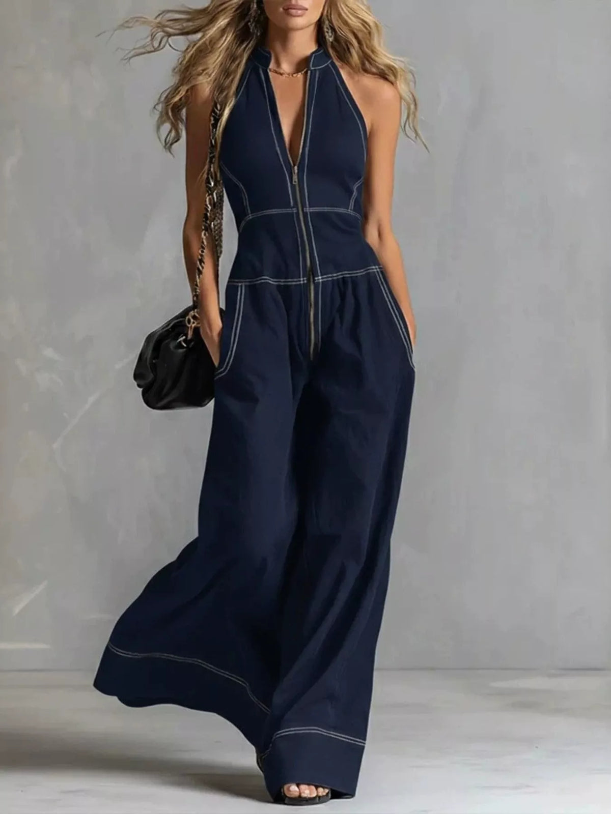 Zip Front Sleeveless Wide Leg Jumpsuit (4)