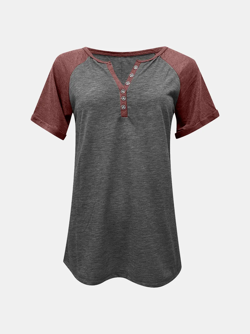 Contrast Notched Short Sleeve T-shirt (18)