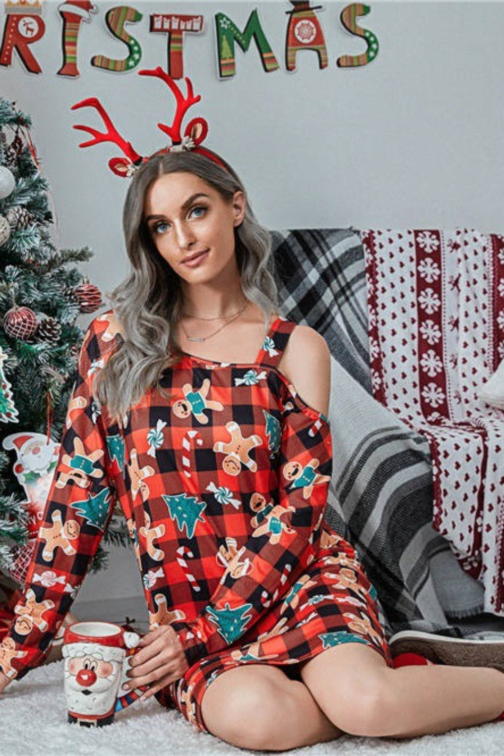 Christmas Asymmetrical Neck Long Sleeve Dress (17)