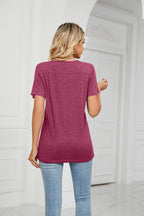 Decorative Button V-neck T-shirt (9)