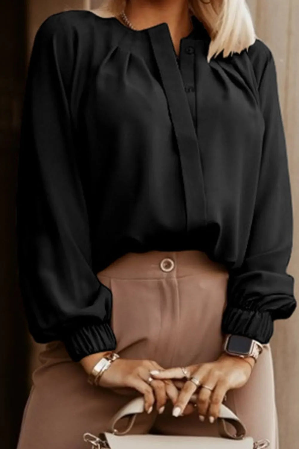 Button Up Round Neck Long Sleeve Shirt (4)