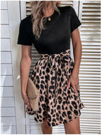 Tied Front Contrast Leopard Short Sleeve Mini Dress (10)
