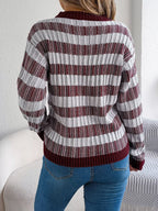Striped Round Neck Long Sleeve Sweater (14)