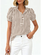 Frill Striped Puff Sleeve Blouse (4)