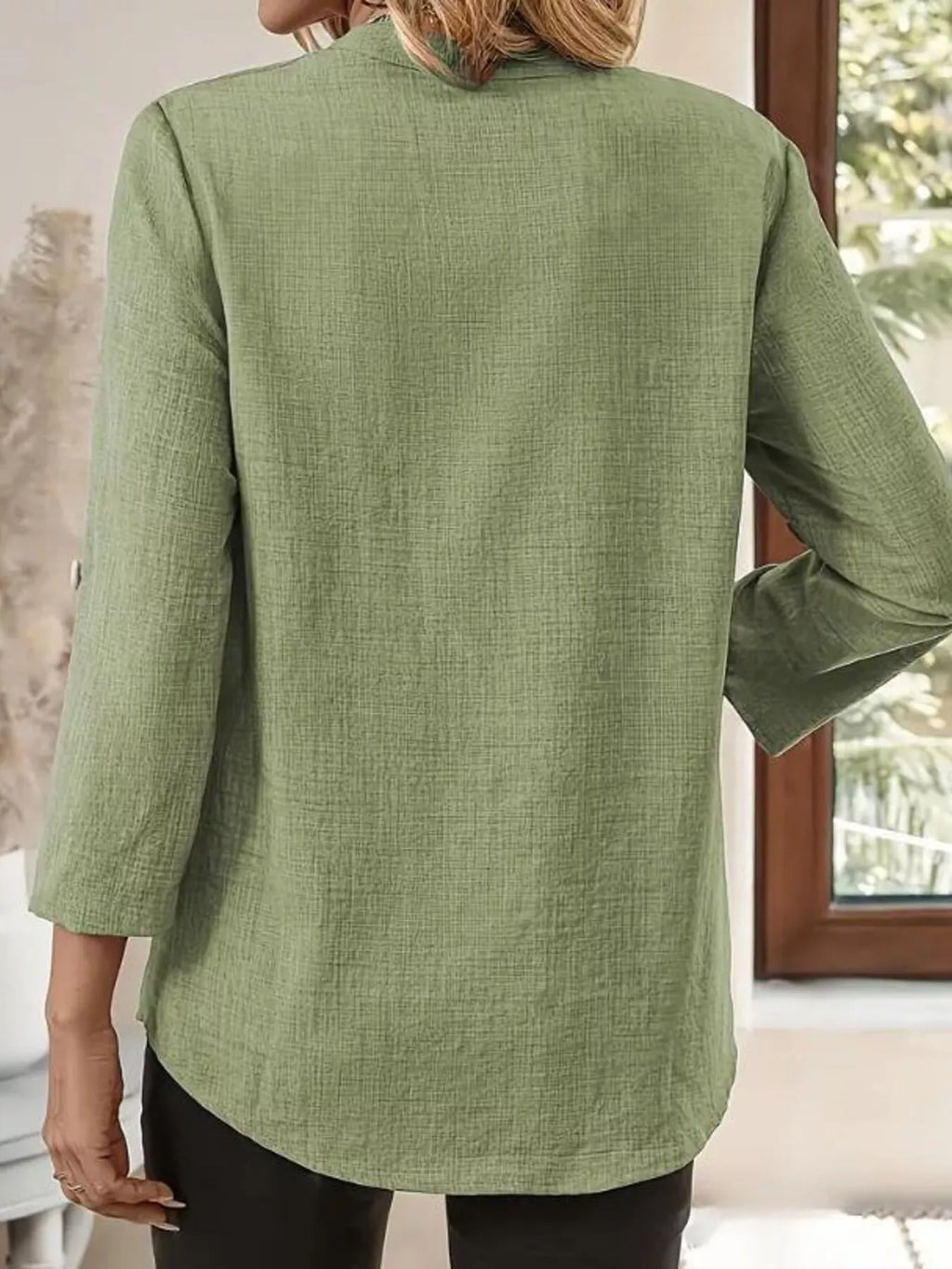 Roll-up Sleeve Notched Blouse (14)