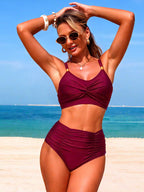 Twisted Front High-waisted Bikini Set (13)