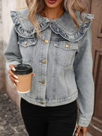 Floral Ruffle Collar Denim Jacket (7)