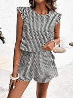 Printed Round Neck Top Layered Shorts Set (16)