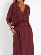 Full Size V-neck Batwing Sleeve Maxi Dress Side Slits Plus (10)