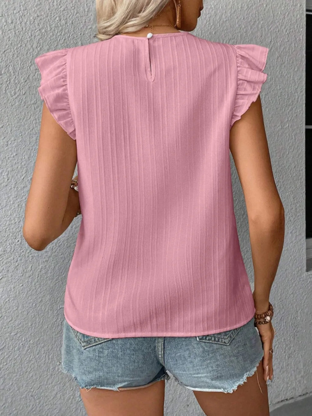 Ruffled Round Neck Cap Sleeve Blouse (18)