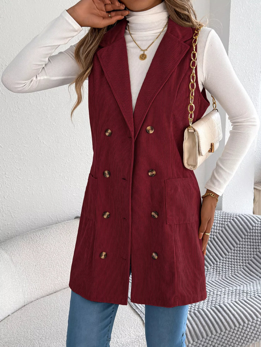 Double-breasted Long Vest Coat (6)