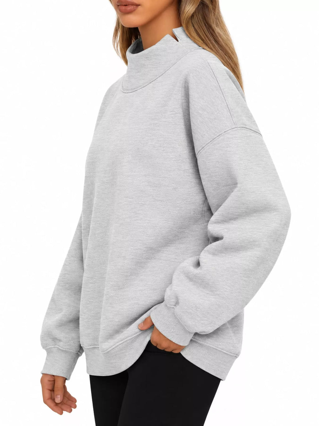 Oversized Mock Neck Long Sleeve Sweatshirt (4)