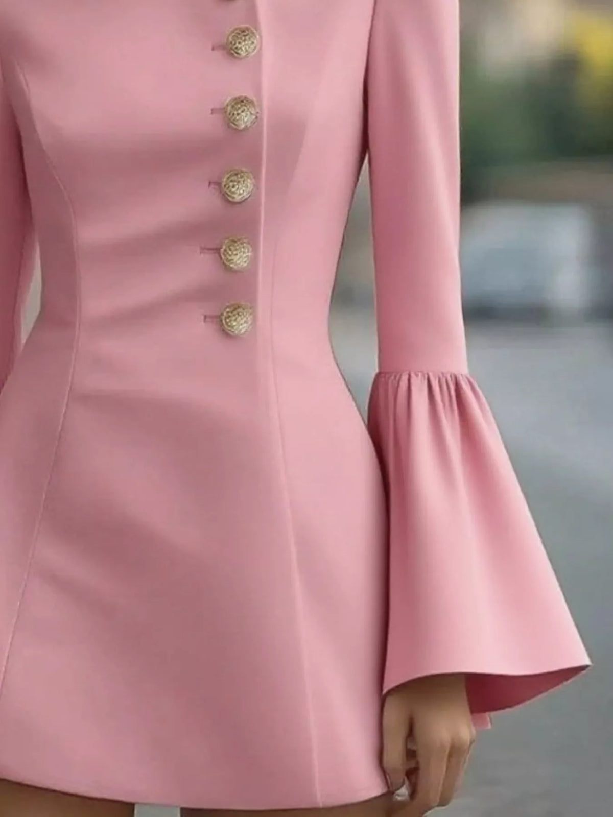 Bell Sleeve Mini Dress Front Button (6)