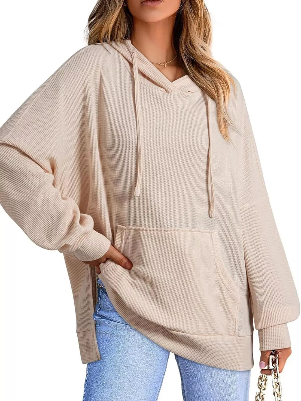 Oversized Drawstring Side Slit Hoodie (8)