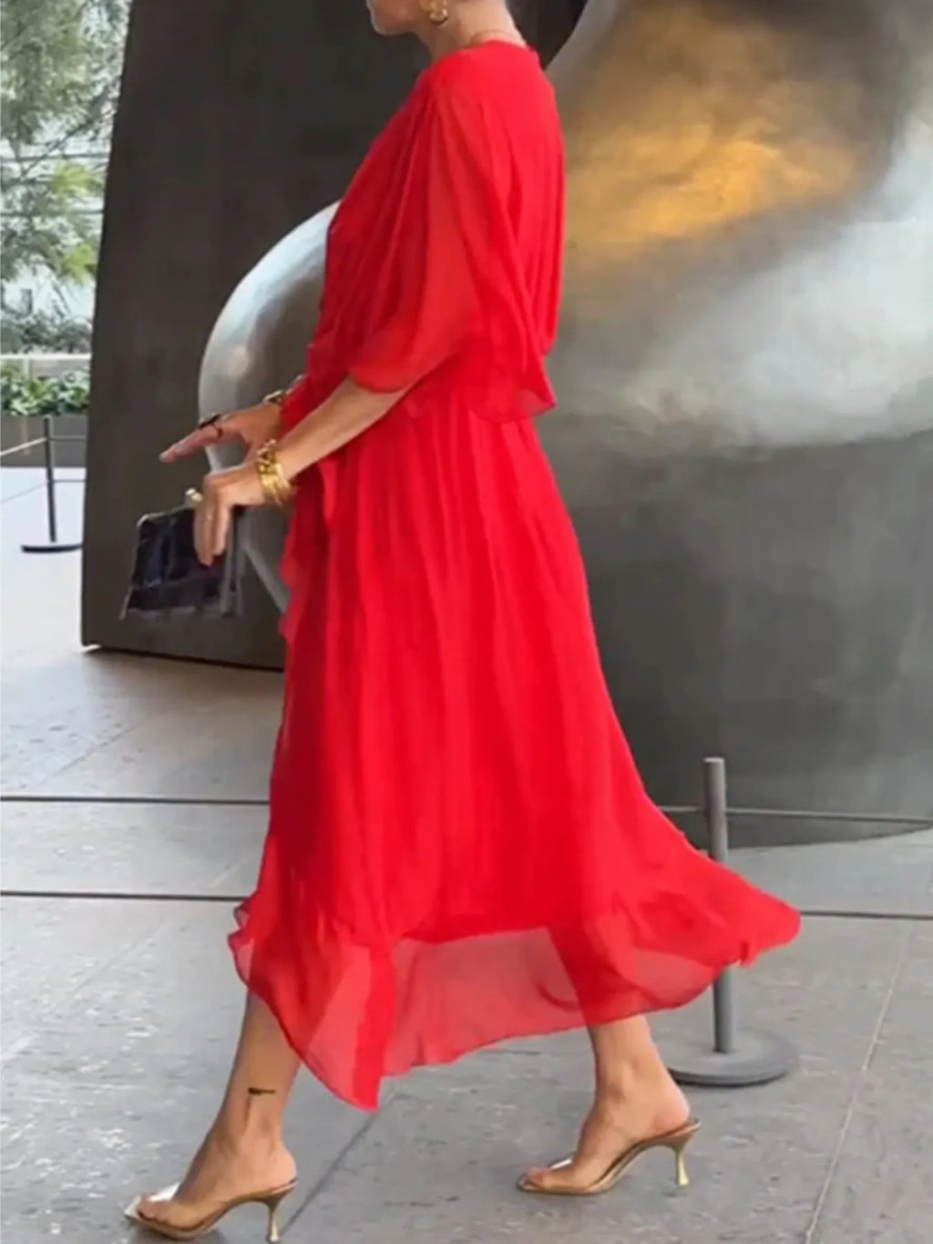Full Size Flowy Tie Front Midi Dress Flutter Sleeves Plus (8)