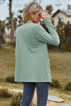 Cable-knit Long Sleeve Cardigan Pocket (2)