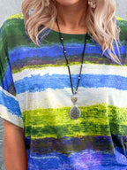 Contrast Round Neck Casual T-shirt (3)