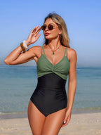 Twisted Front V-neck One-piece Swimsuit (9)