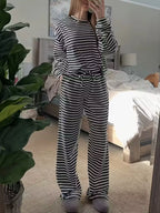 Striped Round Neck Top Pants Set (2)