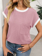 Contrast Trim Round Neck Short Sleeve T-shirt (10)