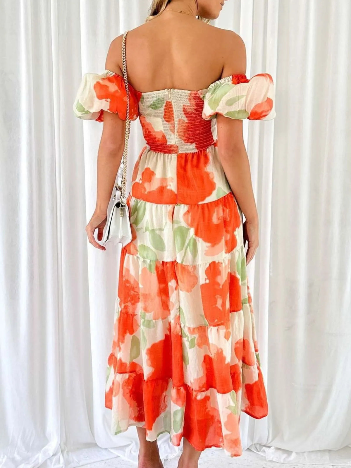 Off-shoulder Floral Tiered Dress Ruffle Details (2)