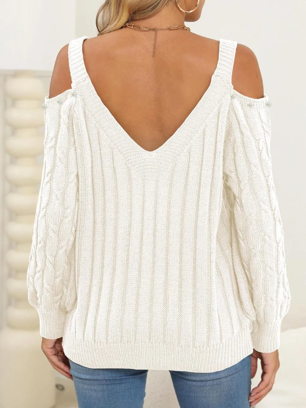 Cable-knit Cold Shoulder Sweater (5)