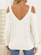 Cable-knit Cold Shoulder Sweater (5)