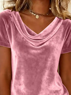 Velvet Cowl Neck Short Sleeve Top (5)