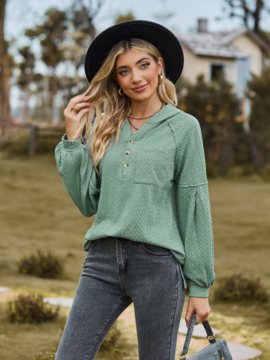 Cable-knit Dropped Shoulder Hoodie (4)