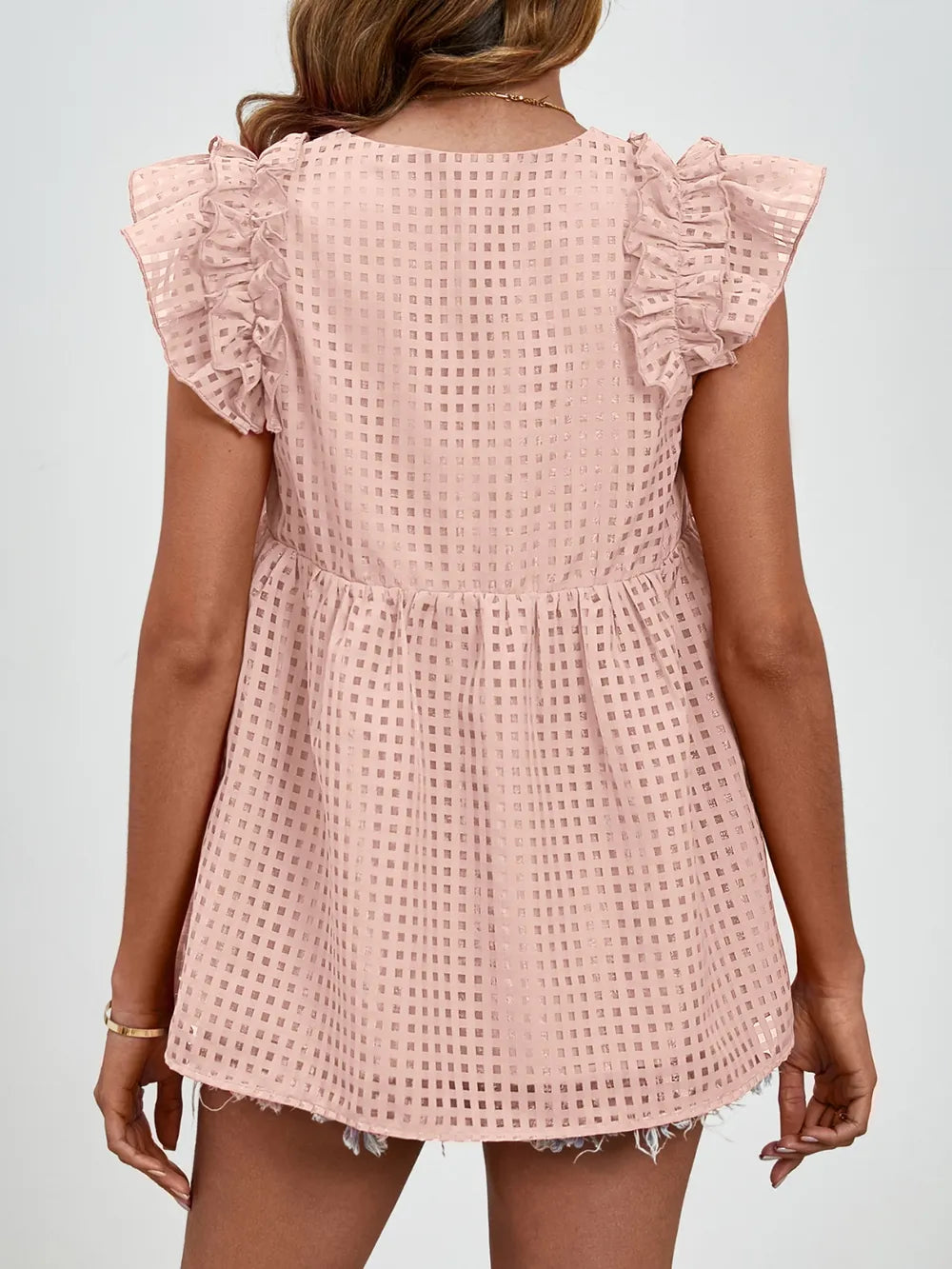 Ruched V-neck Cap Sleeve Blouse (7)