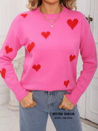 Valentine's Day Heart Print Round Neck Sweater (8)