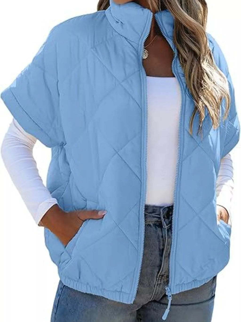 Quilted Zip Up Short Sleeve Winter Coat (20)