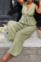 Striped Sleeveless Top Wide Leg Pants Set (10)