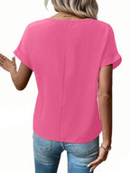 Casual Zipper Front Short Sleeve Blouse (6)