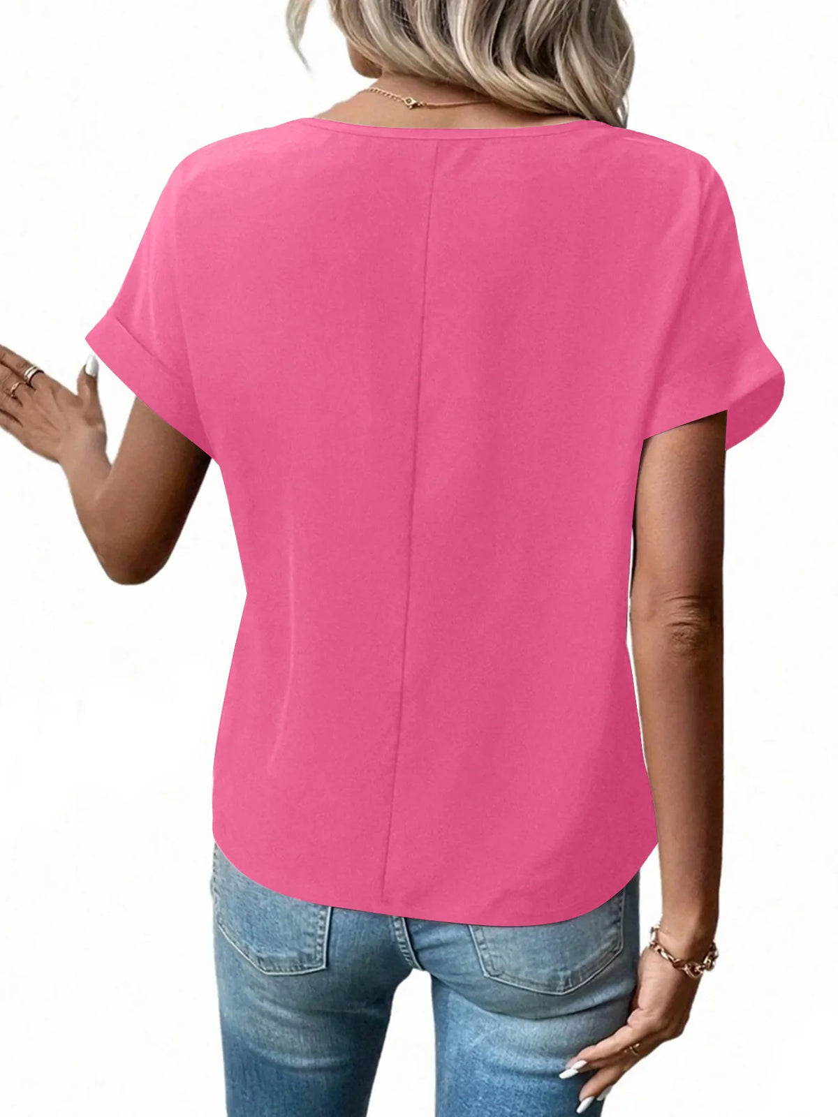 Casual Zipper Front Short Sleeve Blouse (6)