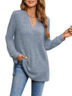 Ribbed Notched Long Sleeve T-shirt (6)