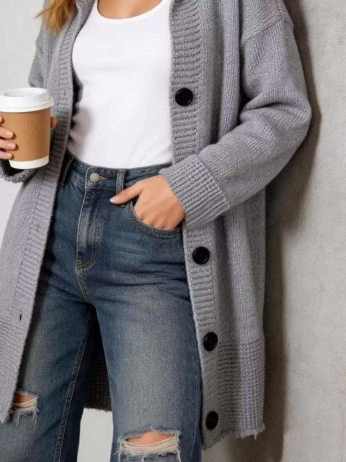 Full Size Casual Hooded Button-down Knit Cardigan Plus (2)