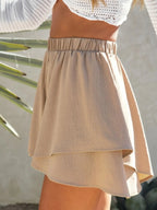 High-waisted Elastic Waistband Layered Shorts (2)