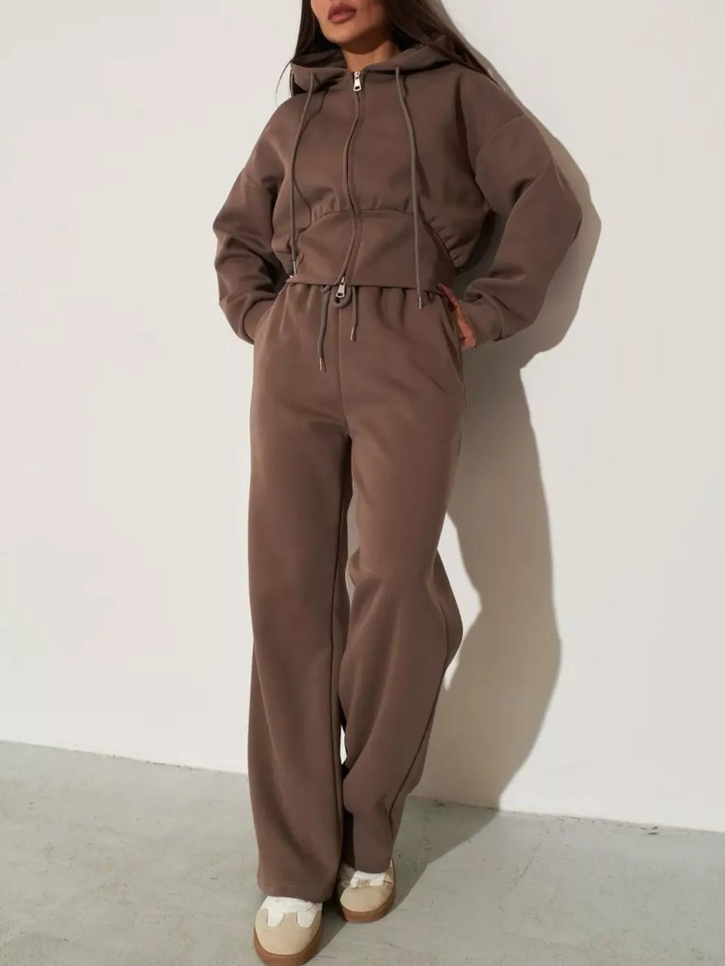 Zip-up Hoodie Wide-leg Pants Set (22)
