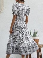 Floral Print Puff Sleeve Wrap Midi Dress (30)