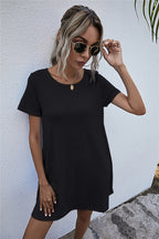Round Neck Short Sleeve Mini Dress (4)