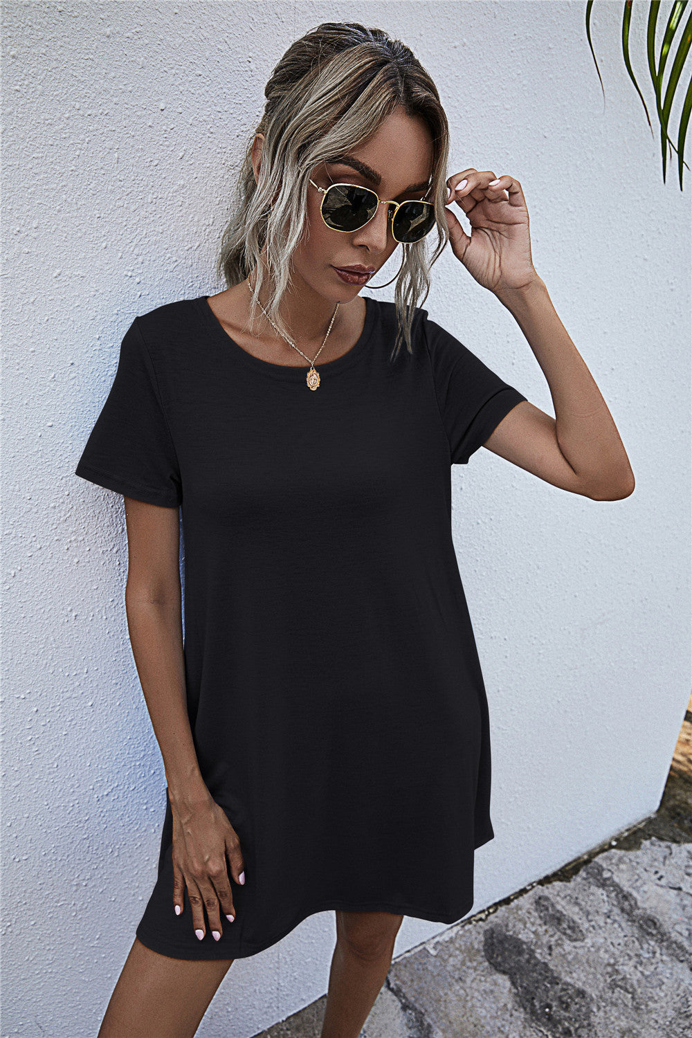 Round Neck Short Sleeve Mini Dress (4)