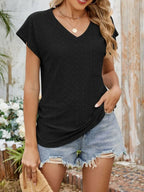 Eyelet V-neck Short Sleeve Top (30)