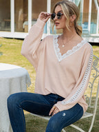 Contrast Spliced Lace V-neck Top (5)